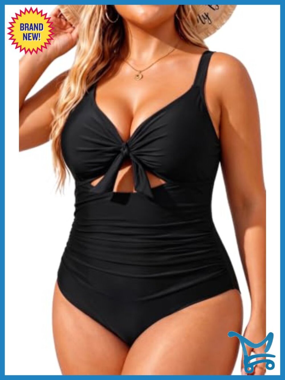Plus Size Tummy Control One Piece Swimsuit Cutout V Neck Adjustable Straps